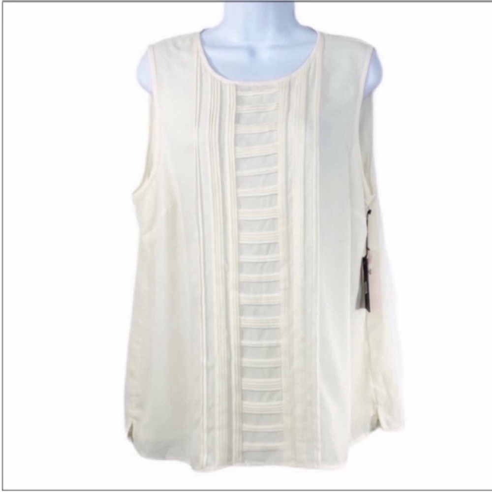 VINCE CAMUTO pleated sleeveless blouse top NEW cream - Picture 2 of 10